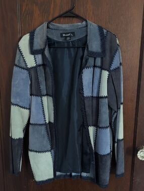 Denim&Co Patchwork Suede Jacket in Blue, Gray, Cream